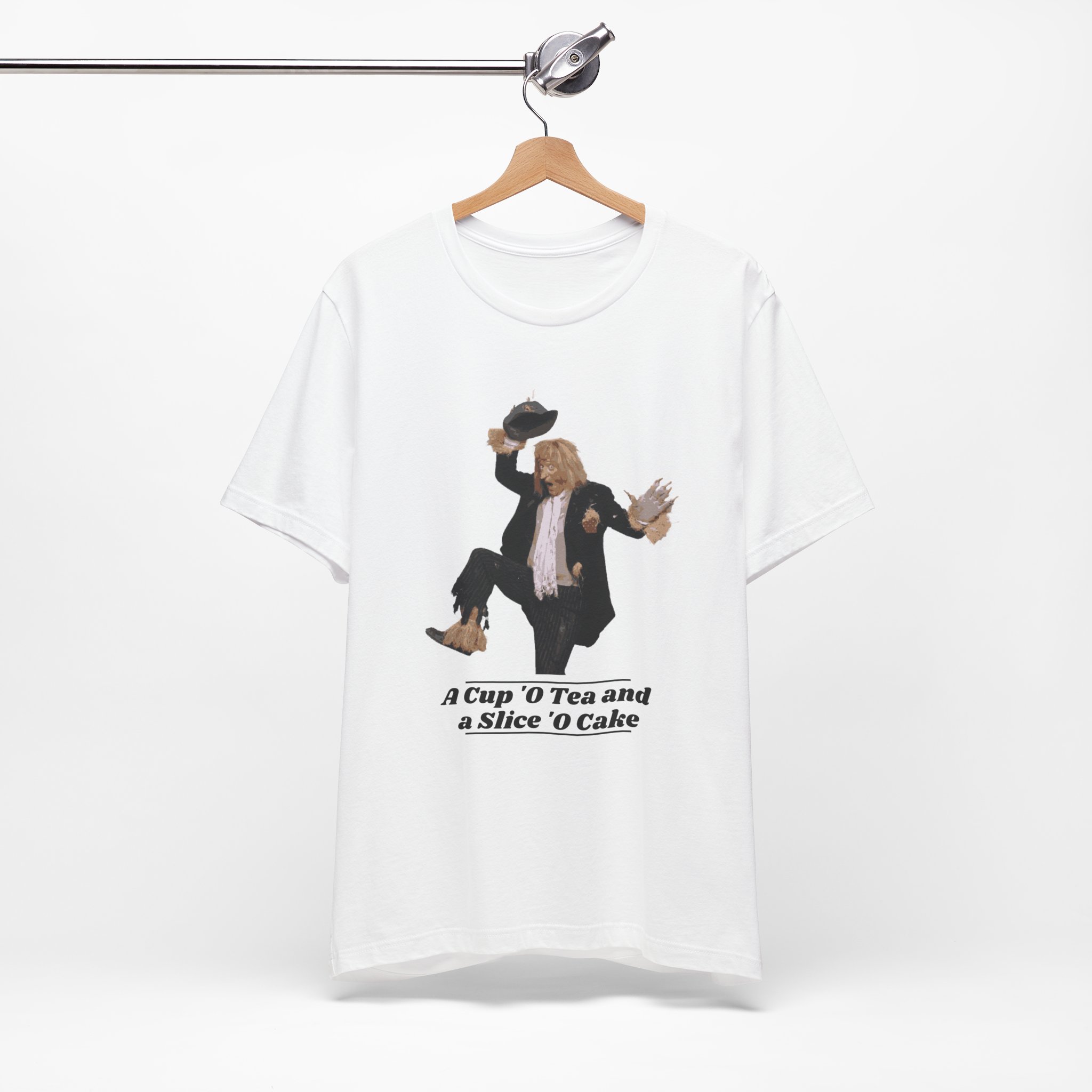 Worzel Gummidge Cup O Tea Slice O Cake T Shirt Retro British Scarecrow Tee Nostalgic TV Legend Shirt Classic British Character Gift - Image 2