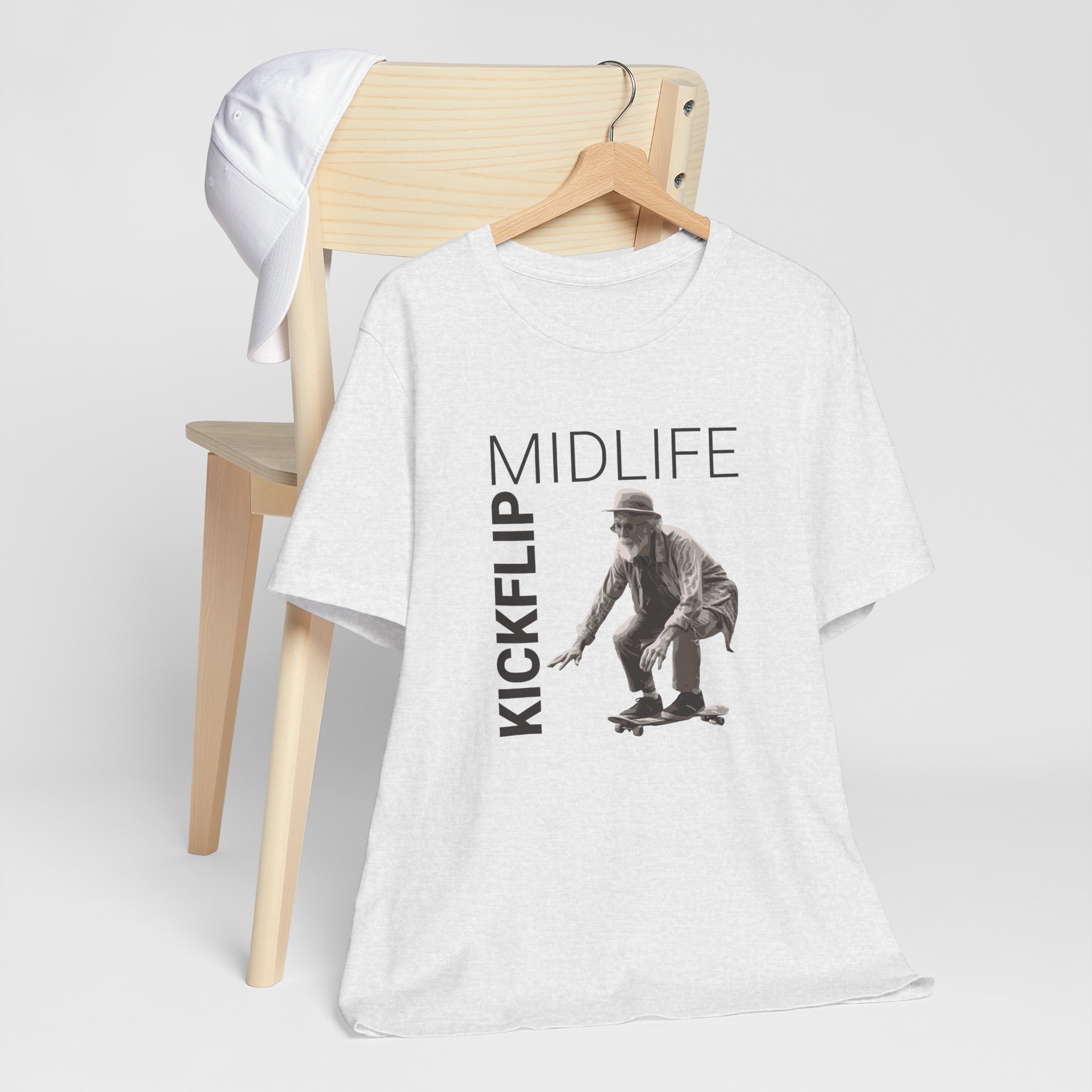 Midlife Kickflip T Shirt Funny Old Man Skateboard Graphic Tee Ageing Skater Humor Shirt Midlife Crisis Gift Older Skateboarder Tee - Image 2