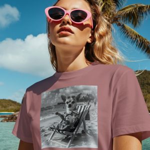 Chihuahua Beach Scene T Shirt Funny Dog Deckchair Cocktail Graphic Tee Chihuahua Lover Gift Humorous Pet Illustration Shirt Summer Dog Tee