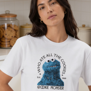 Who Ate All The Cookies T Shirt Funny Cookie Monster Inspired Tee Nostalgic Kids TV Humor Shirt Biscuit Lover Gift Cookie Fan Graphic Tee