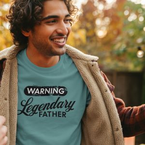 Warning Legendary Father T Shirt Funny Dad Gift Graphic Tee Bold Father Typography Shirt Fathers Day Present Proud Dad Humor Tee