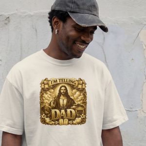 Im Telling Dad T Shirt Funny Religious Humor Graphic Tee Jesus Pointing Dad Joke Shirt Christian Comedy Gift Faith Humor Tee