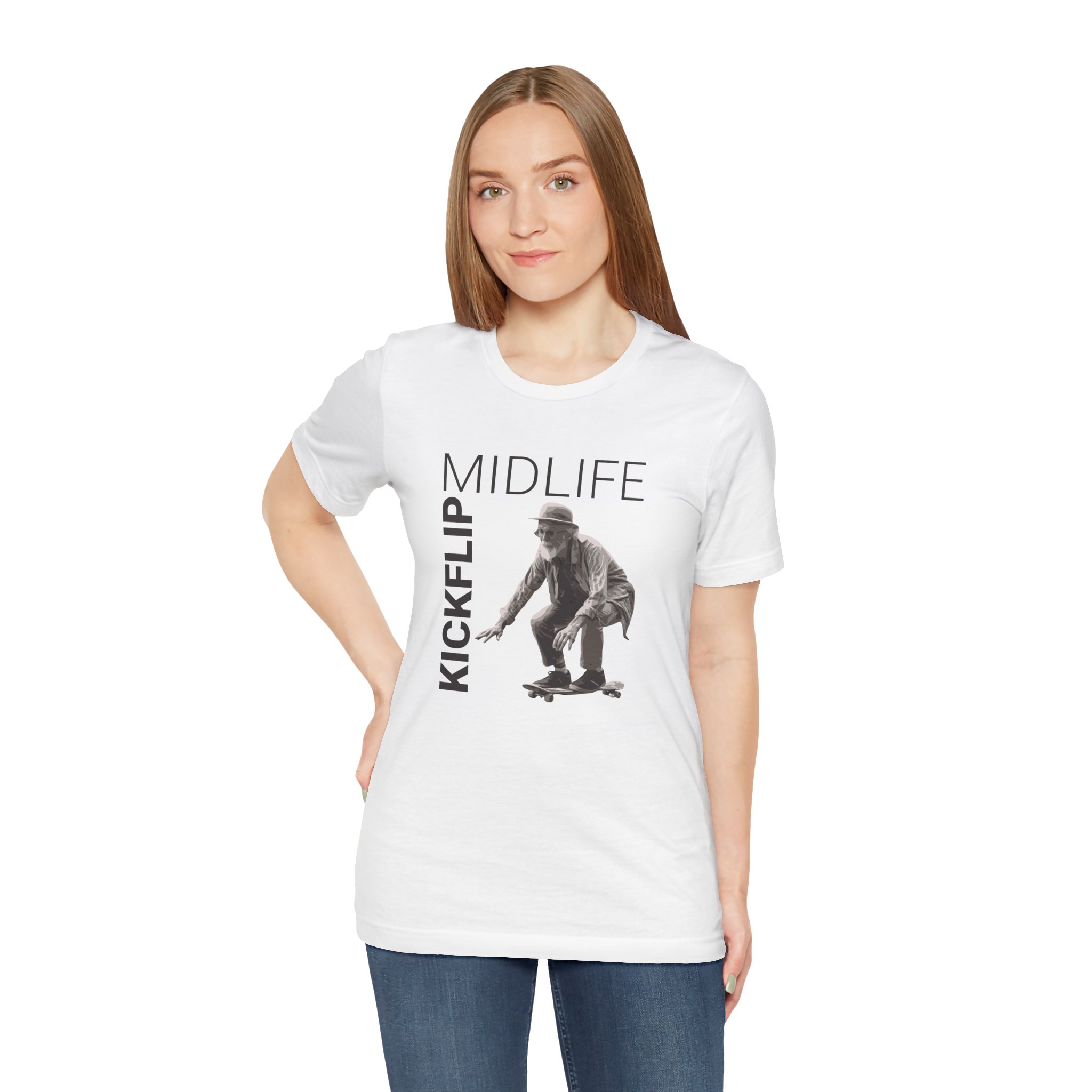Midlife Kickflip T Shirt Funny Old Man Skateboard Graphic Tee Ageing Skater Humor Shirt Midlife Crisis Gift Older Skateboarder Tee - Image 4