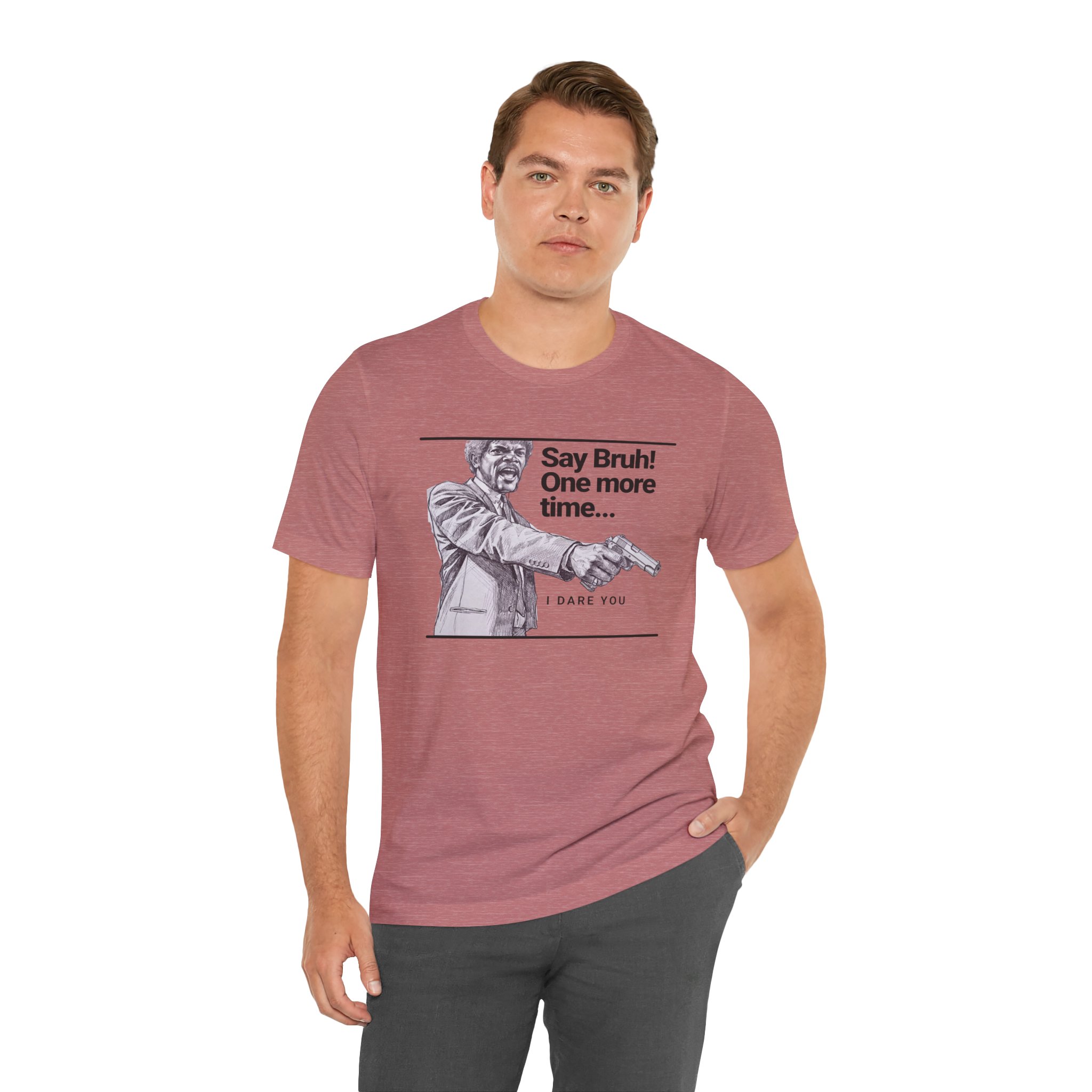 Say Bruh One More Time T Shirt Pulp Fiction Parody Graphic Tee Funny Movie Quote Shirt Cult Film Fan Gift Say What Again Humor Tee - Image 12