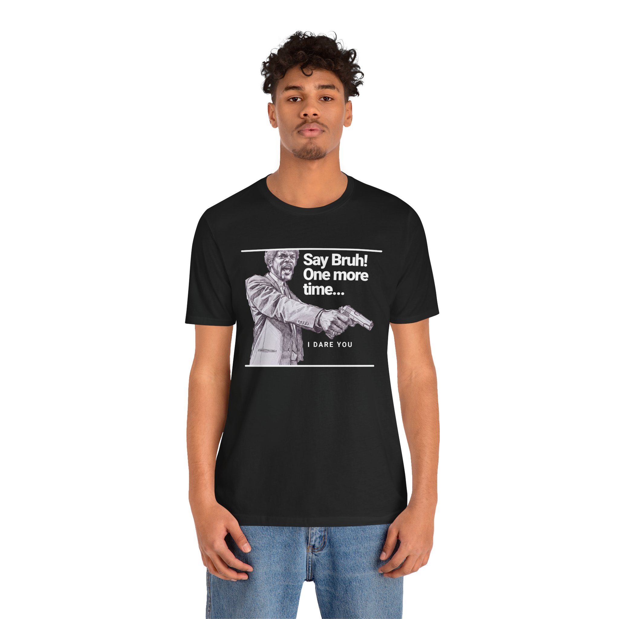 Say Bruh One More Time T Shirt Pulp Fiction Parody Graphic Tee Funny Movie Quote Shirt Cult Film Fan Gift Say What Again Humor Tee - Image 2