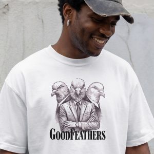 GoodFeathers T Shirt Funny Pigeon Gangster Parody Graphic Tee Pigeon In Suit Humor Shirt Cult Cinema Bird Parody Gift Mob Bird Tee