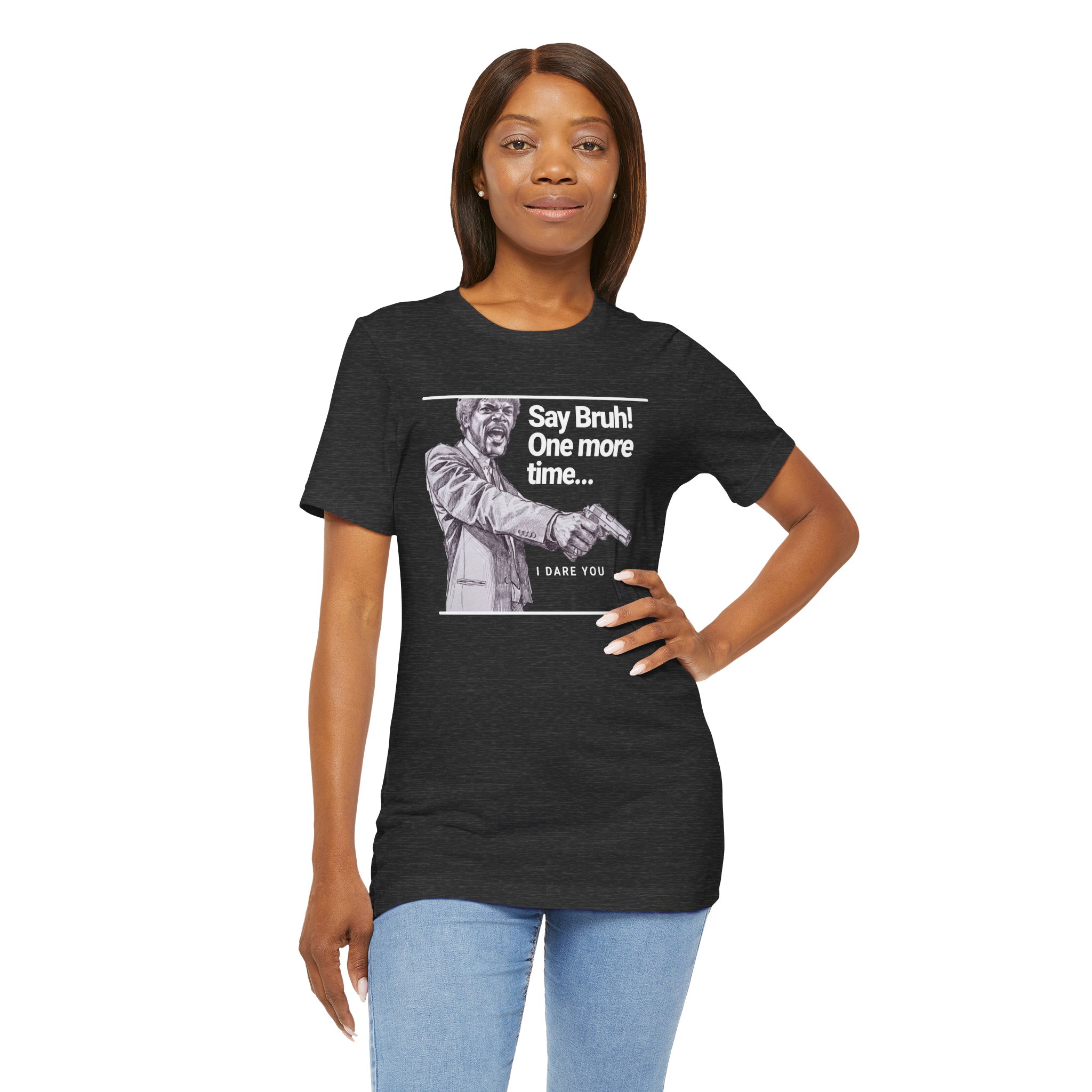 Say Bruh One More Time T Shirt Pulp Fiction Parody Graphic Tee Funny Movie Quote Shirt Cult Film Fan Gift Say What Again Humor Tee - Image 5