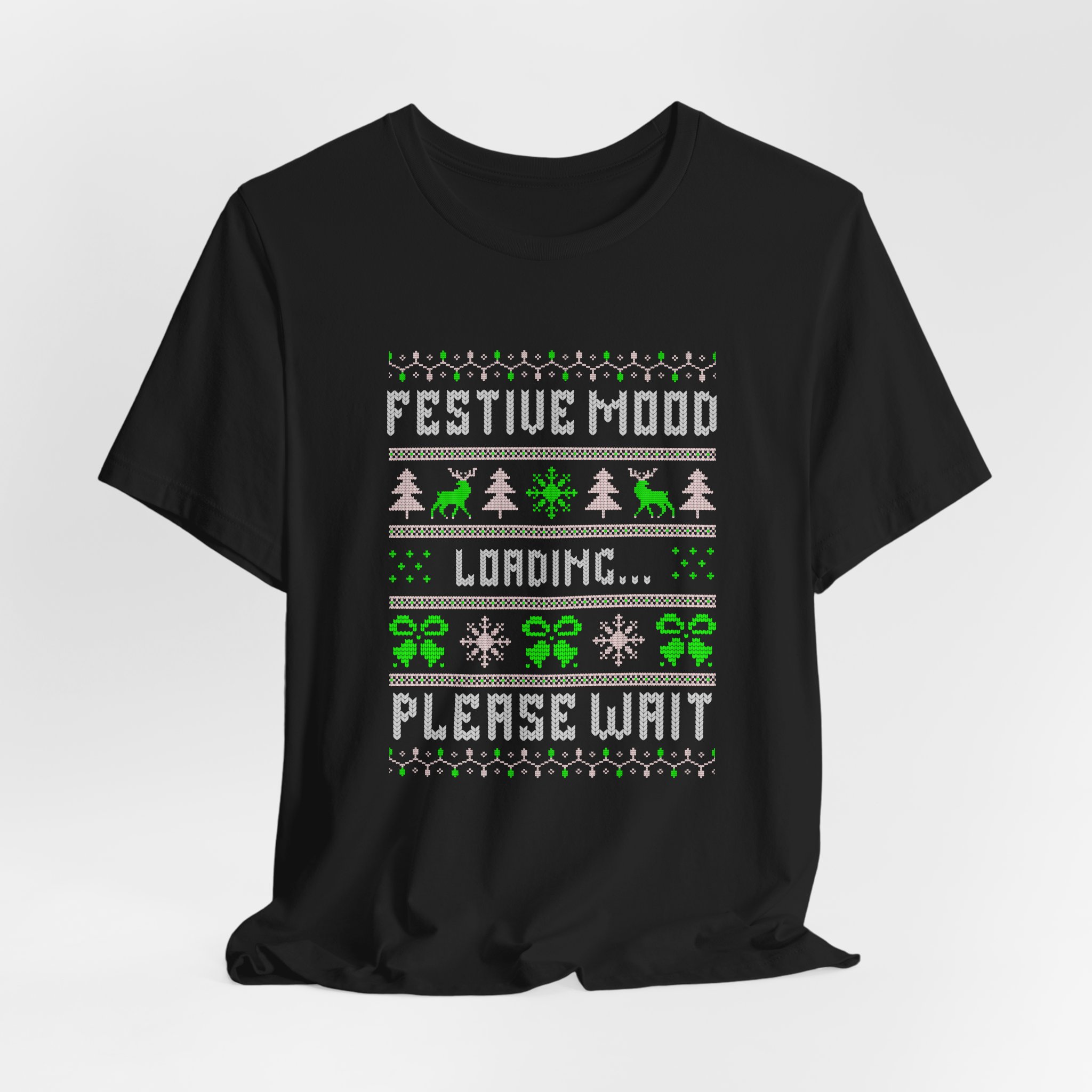 Festive Mood Loading Please Wait T Shirt Funny Christmas Ugly Sweater Style Tee Cross Stitch Christmas Shirt Holiday Humor Gift Xmas Tee - Image 2