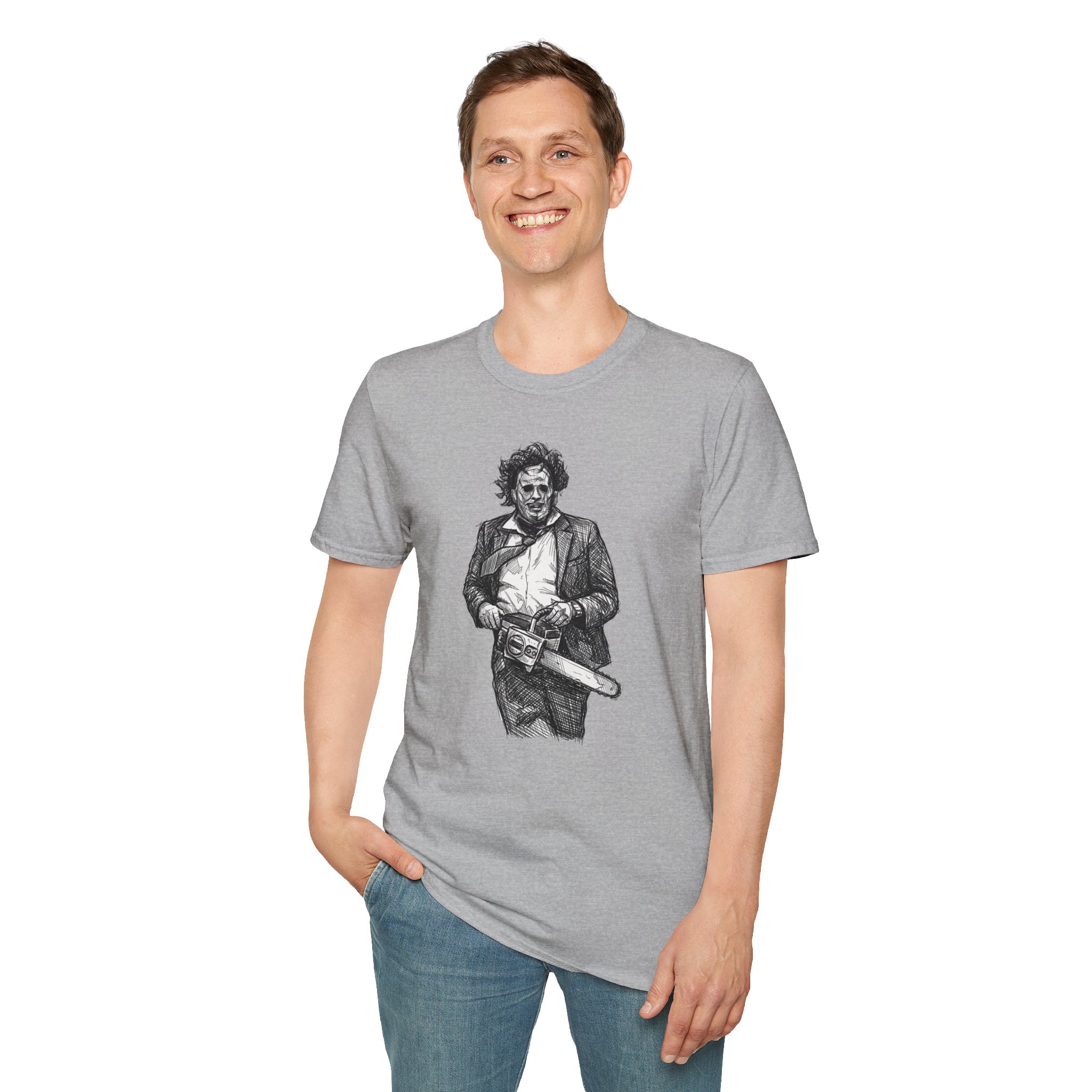 Leatherface Sketch T Shirt Texas Chain Saw Massacre Horror Art Tee Slasher Film Gift Ink Drawing Horror Graphic Tee Classic Horror Movie Fan Shirt - Image 8