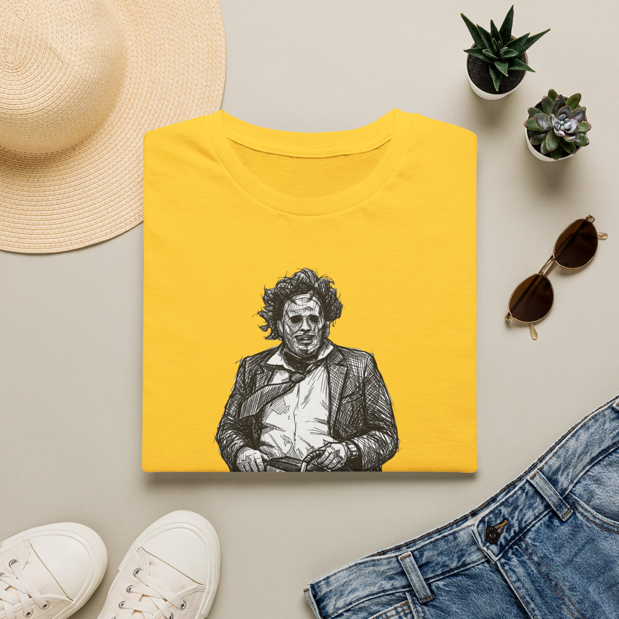 Leatherface Sketch T Shirt Texas Chain Saw Massacre Horror Art Tee Slasher Film Gift Ink Drawing Horror Graphic Tee Classic Horror Movie Fan Shirt - Image 3