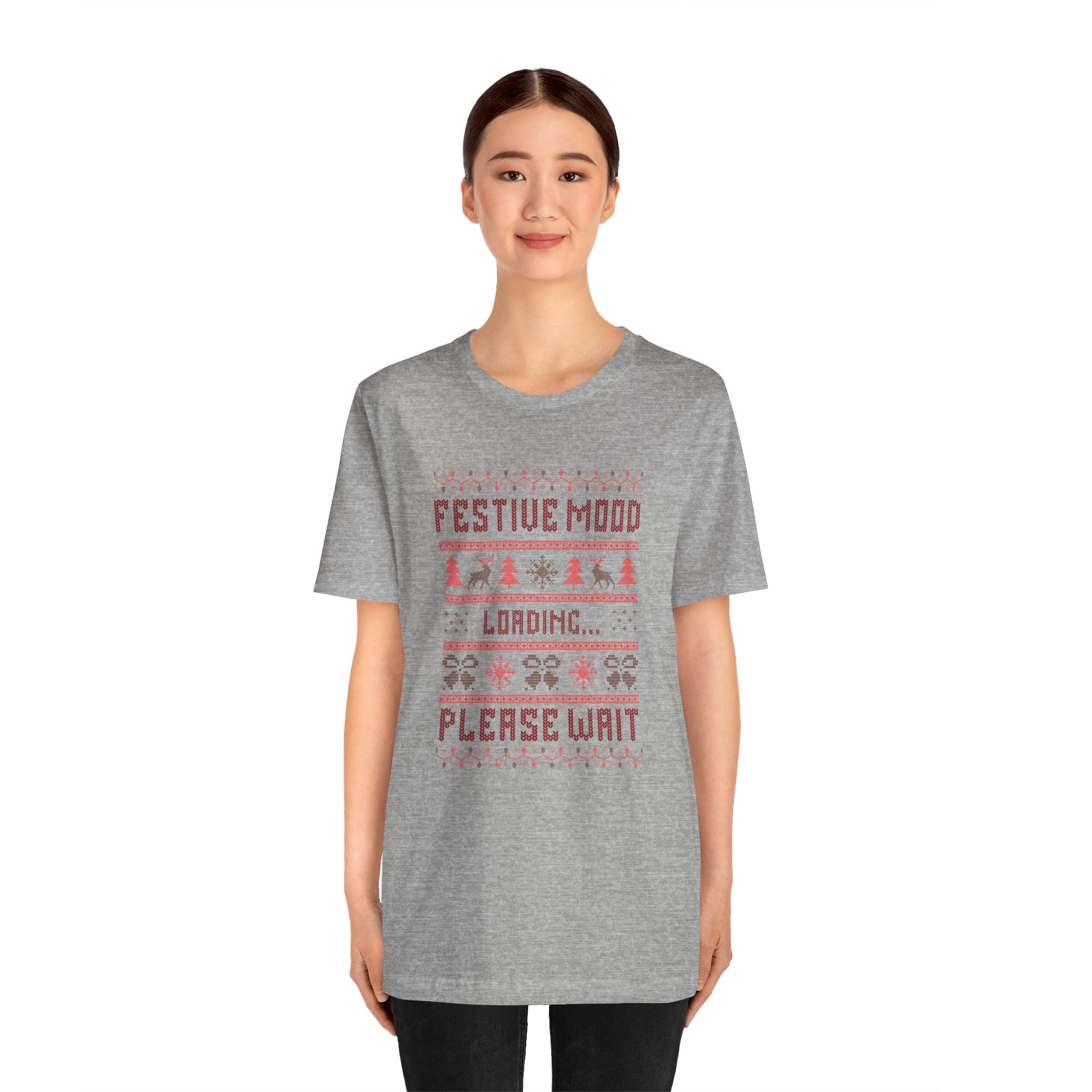 Festive Mood Loading Please Wait T Shirt Funny Christmas Ugly Sweater Style Tee Cross Stitch Christmas Shirt Holiday Humor Gift Xmas Tee - Image 12
