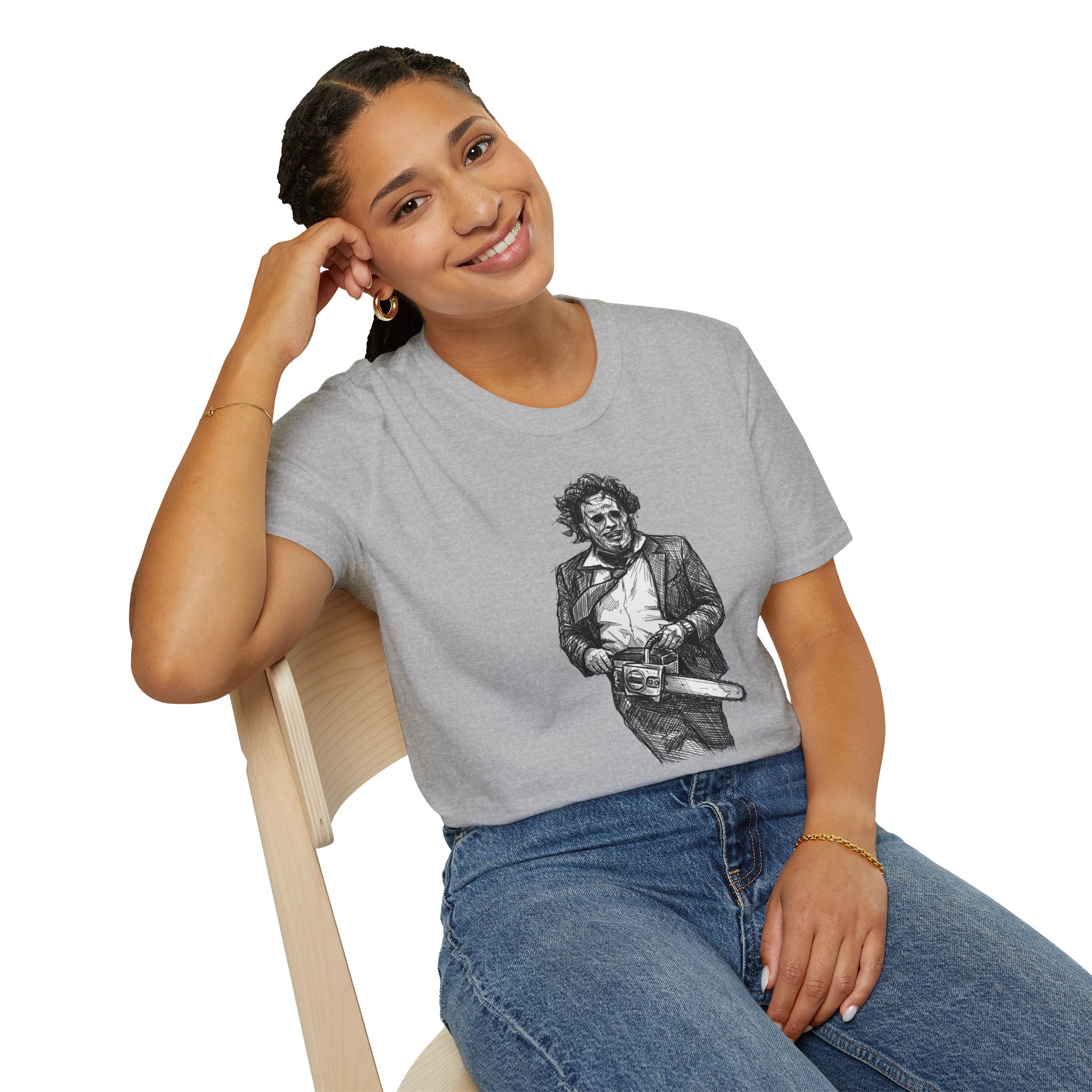 Leatherface Sketch T Shirt Texas Chain Saw Massacre Horror Art Tee Slasher Film Gift Ink Drawing Horror Graphic Tee Classic Horror Movie Fan Shirt - Image 7