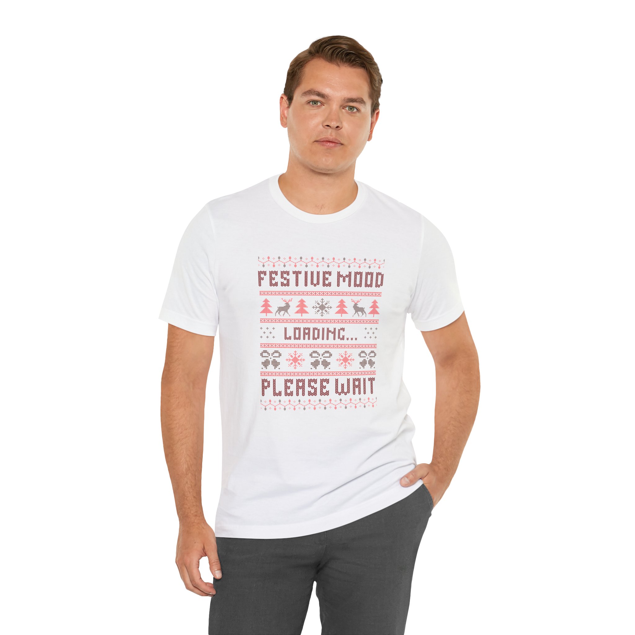 Festive Mood Loading Please Wait T Shirt Funny Christmas Ugly Sweater Style Tee Cross Stitch Christmas Shirt Holiday Humor Gift Xmas Tee - Image 10