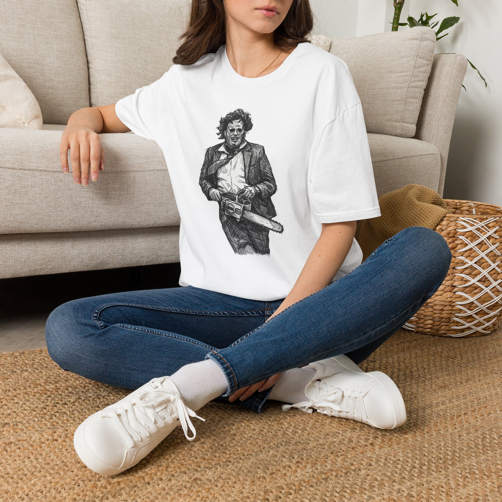 Leatherface Sketch T Shirt Texas Chain Saw Massacre Horror Art Tee Slasher Film Gift Ink Drawing Horror Graphic Tee Classic Horror Movie Fan Shirt - Image 2