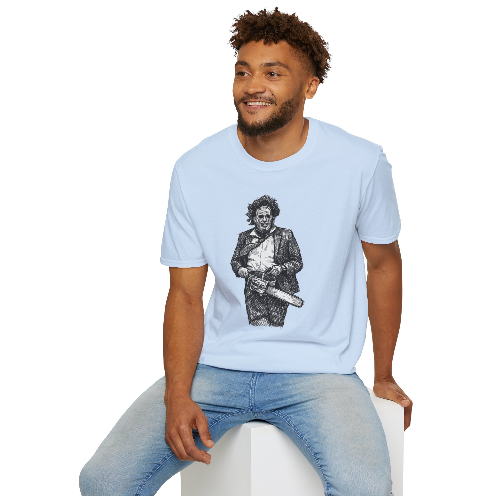 Leatherface Sketch T Shirt Texas Chain Saw Massacre Horror Art Tee Slasher Film Gift Ink Drawing Horror Graphic Tee Classic Horror Movie Fan Shirt - Image 5